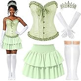 JaGely 5 Pcs Princess Fairy Costume for Women Corset Tops Skirt Headband Gloves Socks Adult Dress Carnival Role Play Party