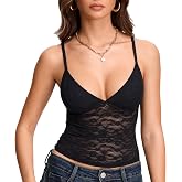 DOBREVA Lace Tops for Women V Neck Tank Tops Y2k | Double Lined, Triangle cup, Going Out, Night Out, Party, Sexy Tops, Summer Y2K Style