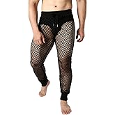 JOGAL Men's Mesh Fishnet See Through Pants Stretchy Muscle Leggings