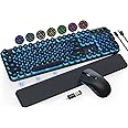 Wireless Keyboard and Mouse Backlit - Typewriter Keyboard with Detachable Wrist Rest, Retro Round Keycaps, Light Up Letters, 2.4G Cordless Combo for Mac, Windows, PC, Laptop, Trueque [2024 Upgraded]