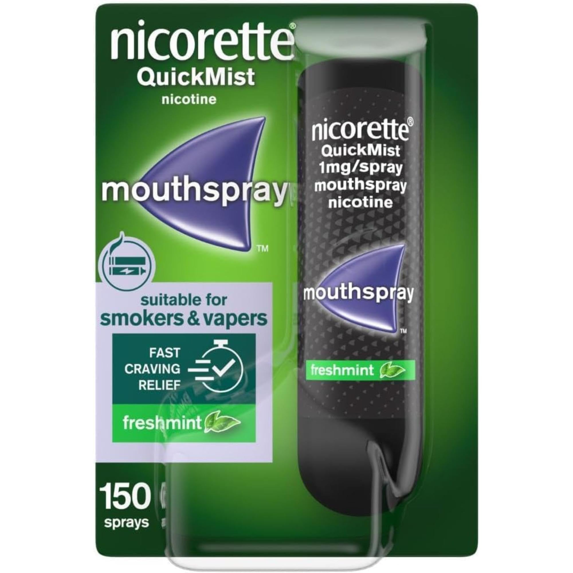 Nicorette QuickMist Mouthspray, Freshmint (1 x 150 Sprays) Smoking or Vaping Cessation Aid, designed to start reducing cravings in 30 seconds (Quit Smoking or Quit Vaping Aid)
