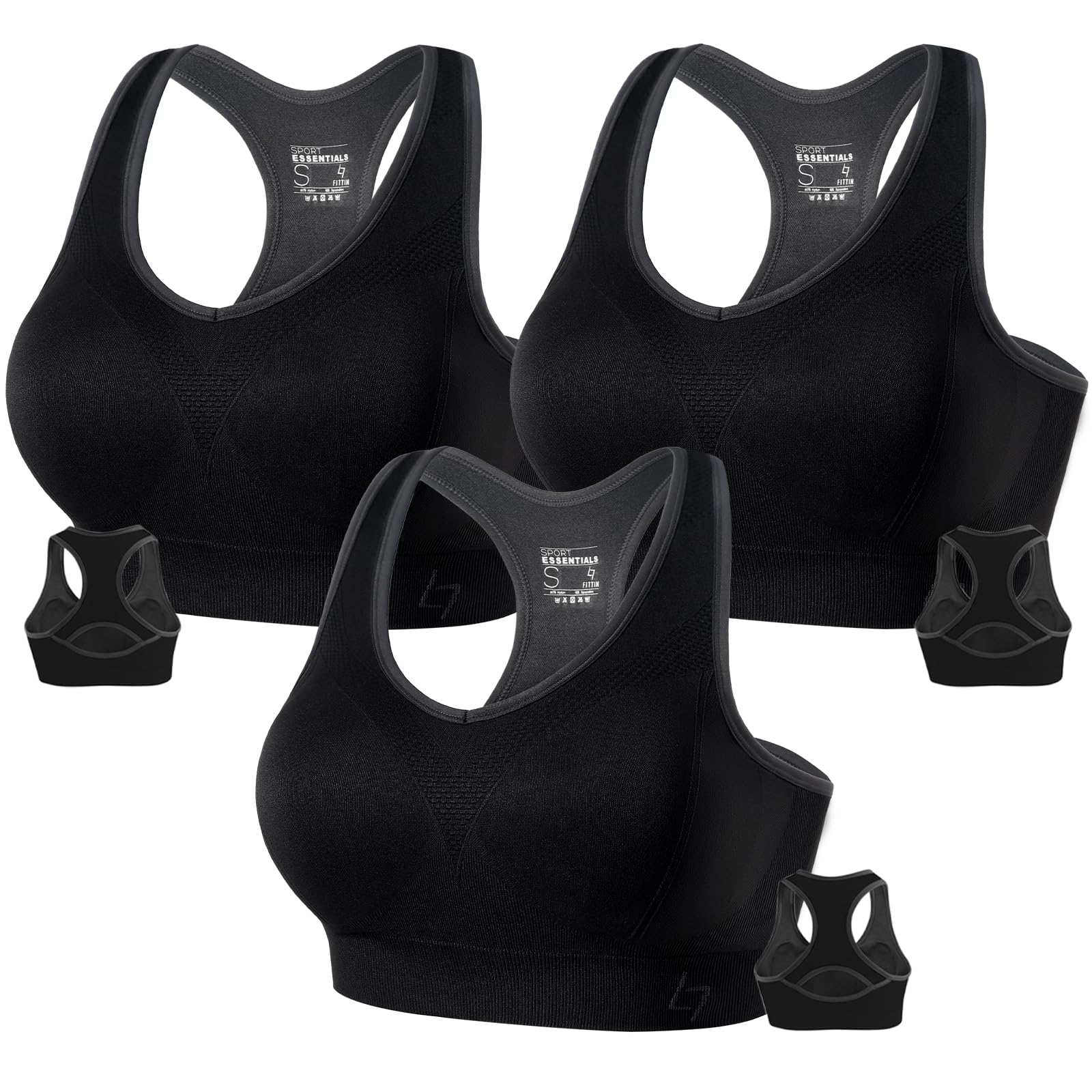 FITTIN Support Sports Bras for Large-Bust: High Impact Plus Size Racerback 85% Fit Supportive Workout Black Bra for Lifting Training - 360° Full Coverage No Spillage for Women C-DDD Cups Image