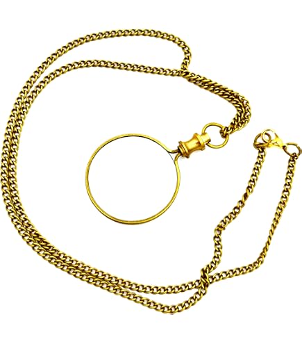 Victorian Style 3X Magnifying Glass Pendant – Gold Tone Monocle Chatelaine
