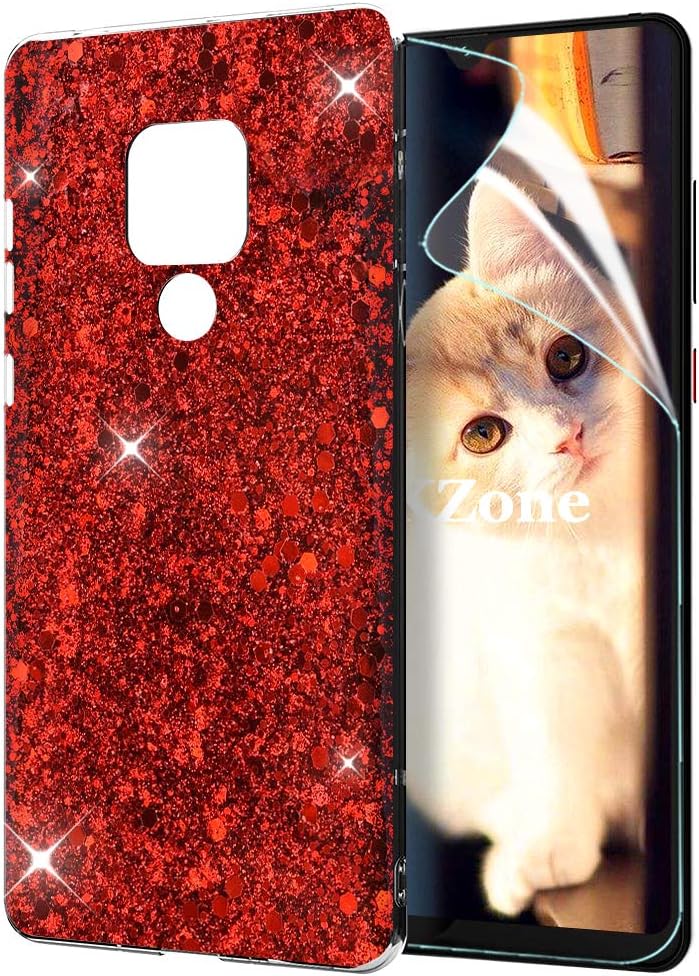 Fatcatparadise Mate 20X Phone Case [with HD Screen Protector],Luxury Bling Glitter Design Soft Gel TPU Silicone Skin Cover Anti-Scratch Protective Case for Huawei Mate 20X (Red)