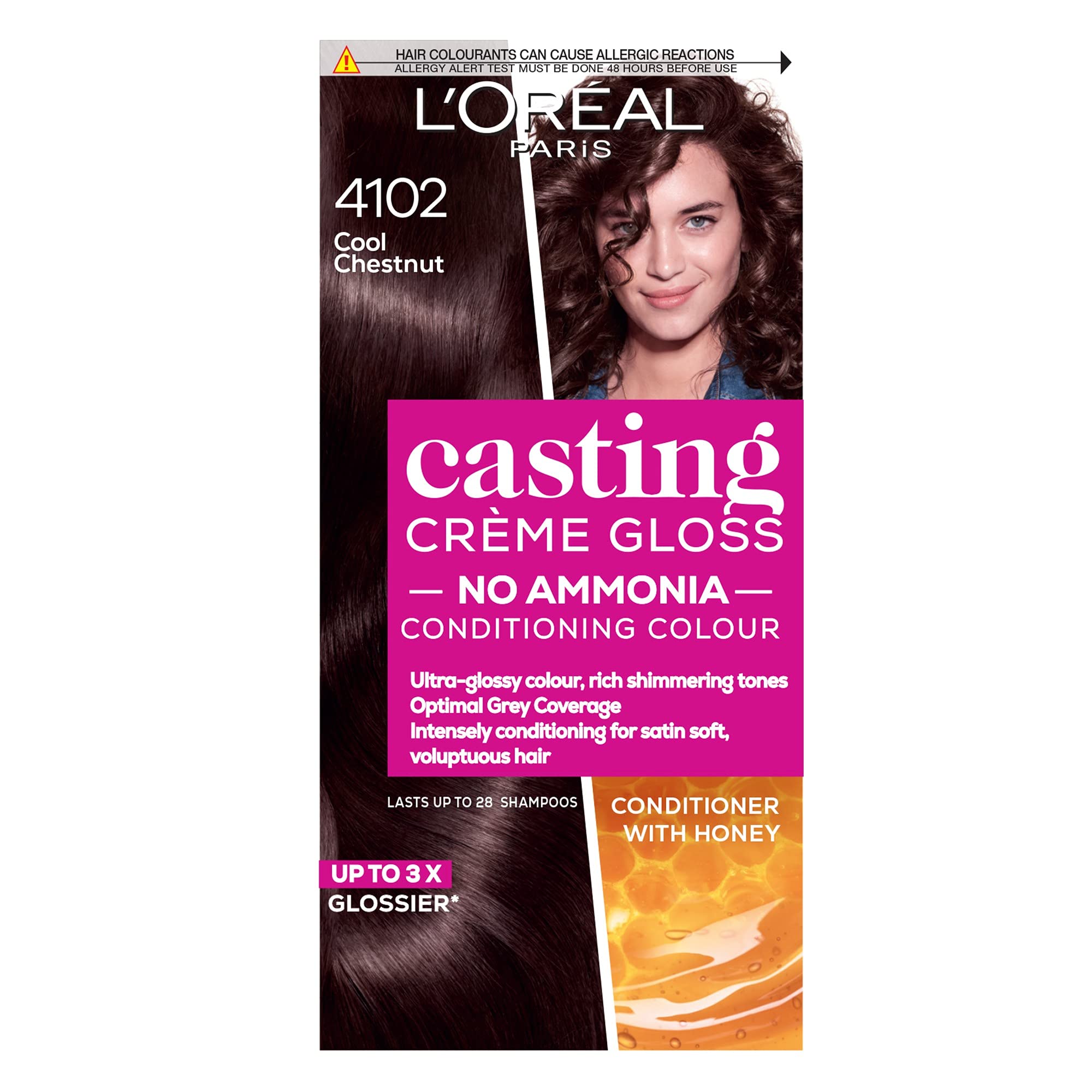 L'Oréal Paris Casting Crème Gloss, Semi-Permanent Hair Dye, Radiant & Natural Colour, No-ammonia, Semi-Permanent Hair Colour Lasts 32 Washes, Shade: 4102 Cool Chestnut