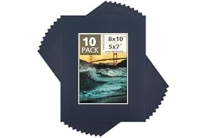 MBC MAT BOARD CENTER Mat Board Center, Pack of 10, 8x10 for 5x7 Dignity Blue Color Mats - Bevel Cut, Acid Free, 4-ply Thickness, White Core - for Pictures, Photos, Framing