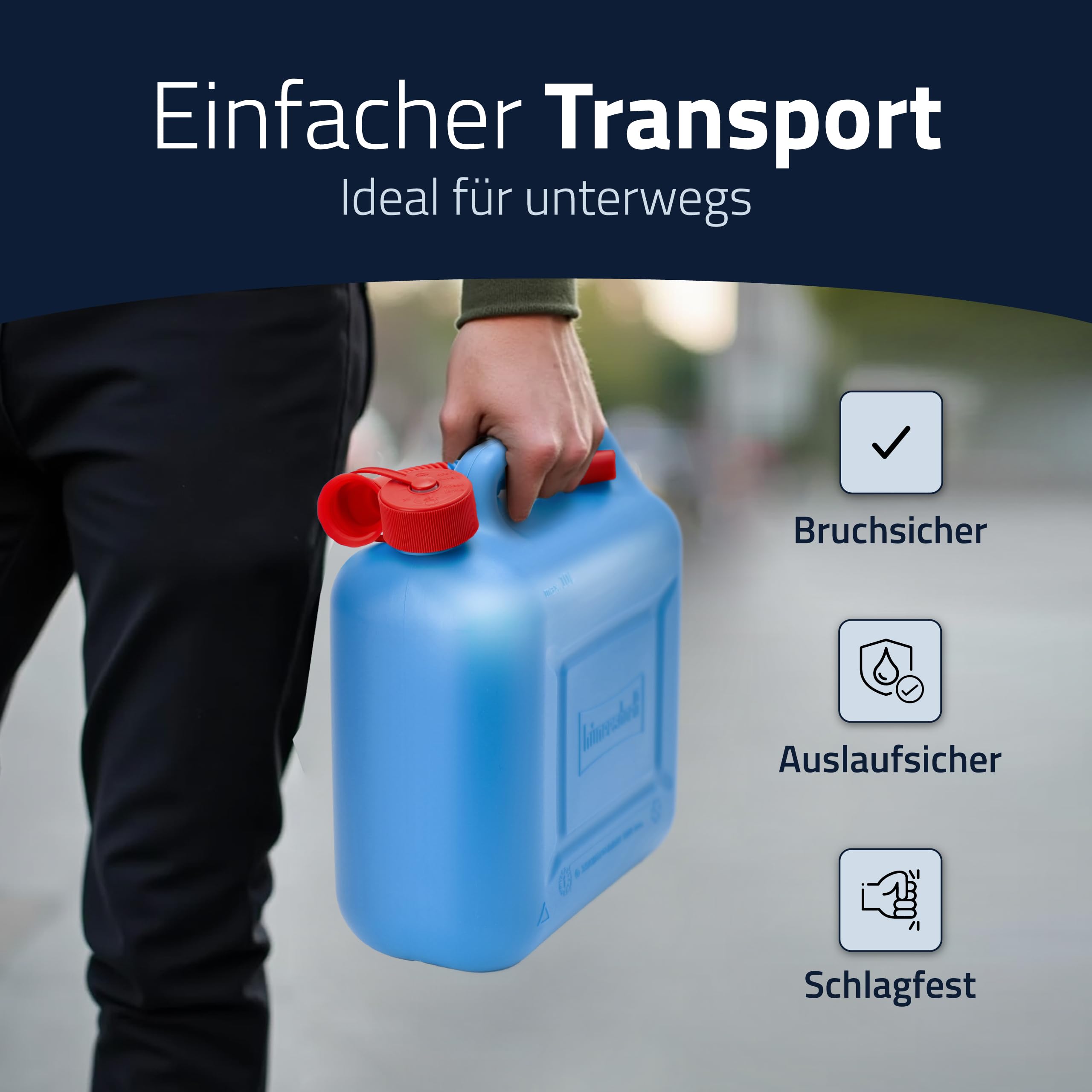 hünersdorff Kraftstoff-Kanister STANDARD 10l für Benzin, Diesel und andere Gefahrgüter, UN-Zulassung, made in Germany, TÜV-geprüfter Produktion, blau 6