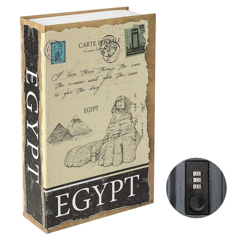 Parrency Diversion Book Safe with Combination Lock, Secrect Hidden Safe Lock Box Large, Medium, Egypt, 9 1/2" x 6" x 1 1/3", SBH-M009