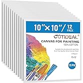 GOTIDEAL Canvases for Painting, 10x10 inch of 12 Pack, Professional Primed White Blank Flat Canvas Panels- 100% Cotton Artist Canvas Boards for Acrylics Painting, Oil Watercolor Tempera