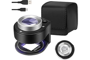 HQGZQL 45X Jewelry Magnifier with 6 Light, Rechargeable Desktop Portable Coin Magnifier Sewing Magnifing Glass for Textile Optical Jewelry Tool Coins Currency Black