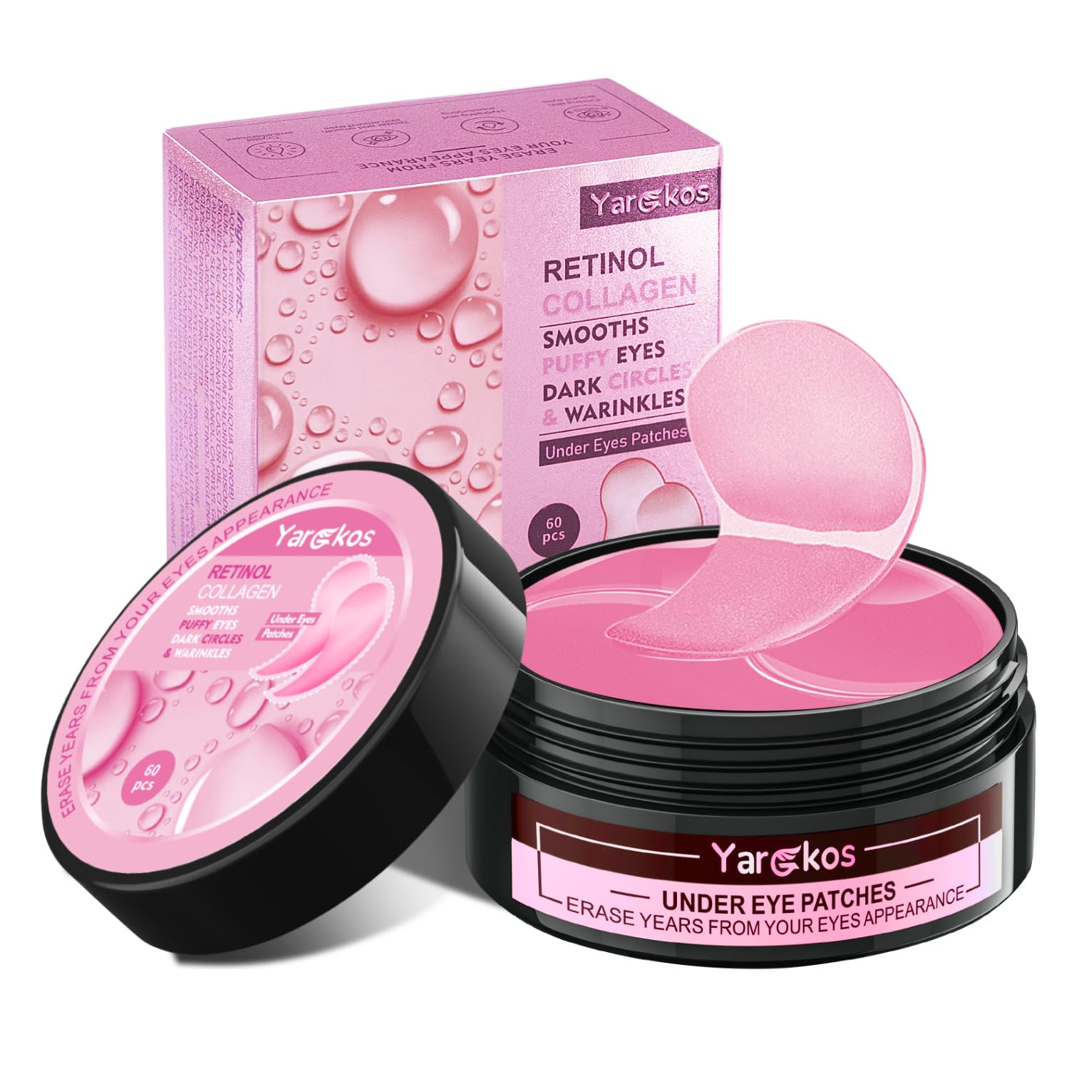 60 Pcs Pink Under Eye Patches, 30 Pairs Women Undereye Mask for Puffy Eyes Dark Circles Treatment, Beauty Skin Care Products, Men Collagen Gel Pads Hydrating for Eye Bags Puffiness Wrinkle