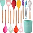 Keidason Silicone Kitchen Utensils Set, 12-piece Silicone Cooking Utensils Set Non-stick Cookware Is Heat-resistant, BPA-free, Stirring Kitchen Tools Set,Spoon,Tongs,Whisk,Brush,Spatula (Colorful)