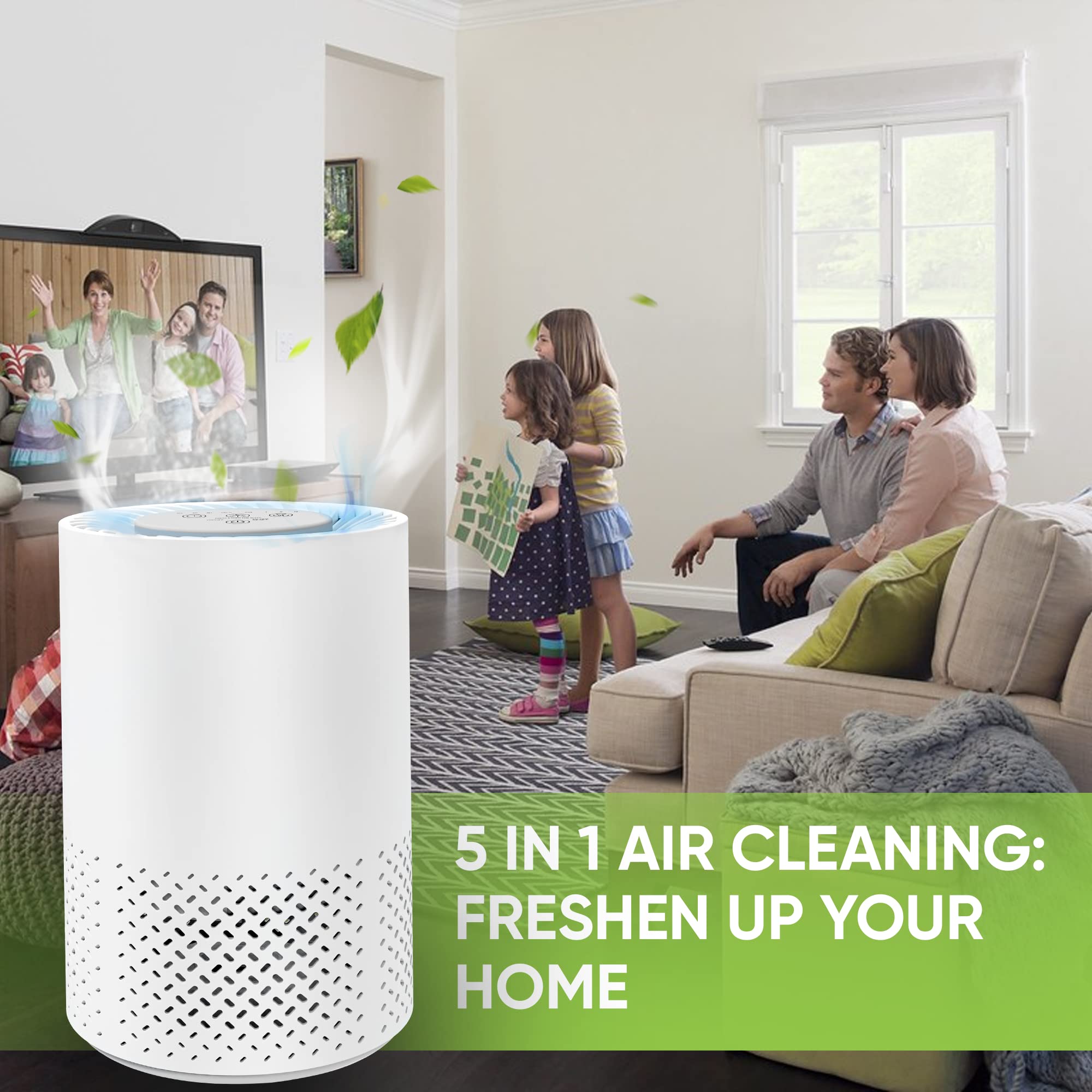 Air Purifier for Home, Baby, Dorm Room - Portable Desktop Air Cleaner for Home - Small HEPA Air Purifier for Bedroom, Baby Room, Dorm, Home Office Desktop with UV light & Ionizer - InvisiClean Stella