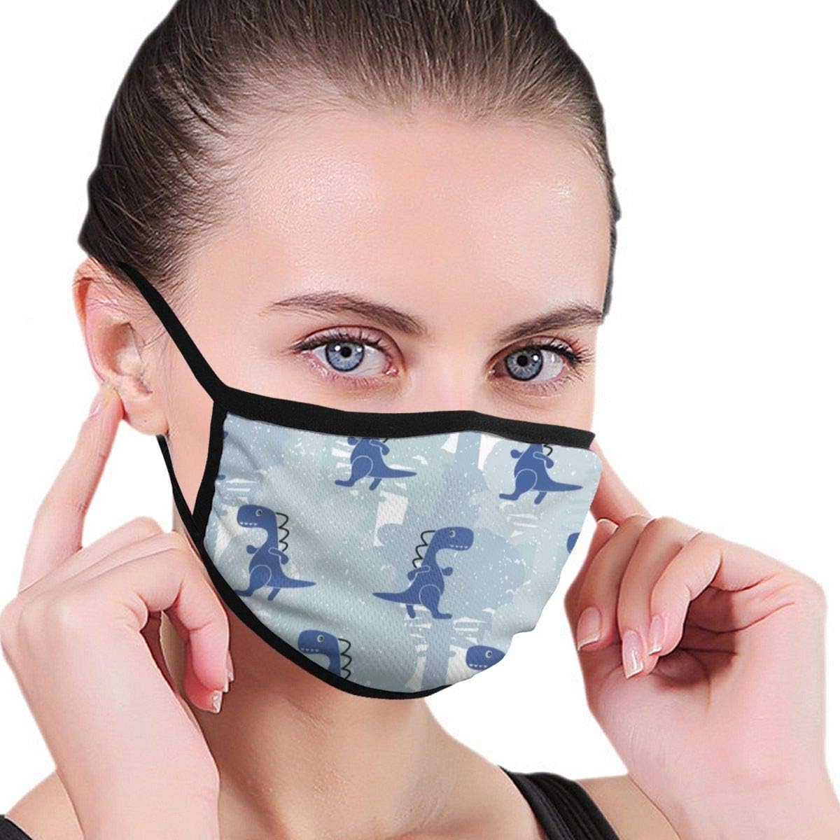 Bizwheo Unisex Dino Blue Color Boy Seamless Pattern 17.5cm x 12.5cm Unisex Men Women Cycling Sports Anti-Dust Cotton Mouth Face Cover