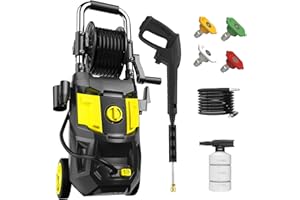 DECOKTOOL Electric Pressure Washer - 4500 PSI 2.8 GPM Electric Power Washer with Winding 35FT Power Cord, 20FT Hose, 4 Different Nozzles, Soap Cannon for Car, Garden, Yard, House, Yellow