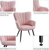 Yaheetech Modern Tub Chair Pink Linen Fabric Armchair with Curved Back view 6