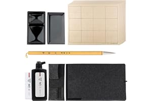 QI MING WEN FANG Professional Chinese Calligraphy Set, Extra fine Calligraphy Brush, 250ml Light-Glue Ink, 50pc Paper, Ink stone, Chinese brush set Gift Set Sumi set with Portable Roll-up Felt Mat (5pcs Set)