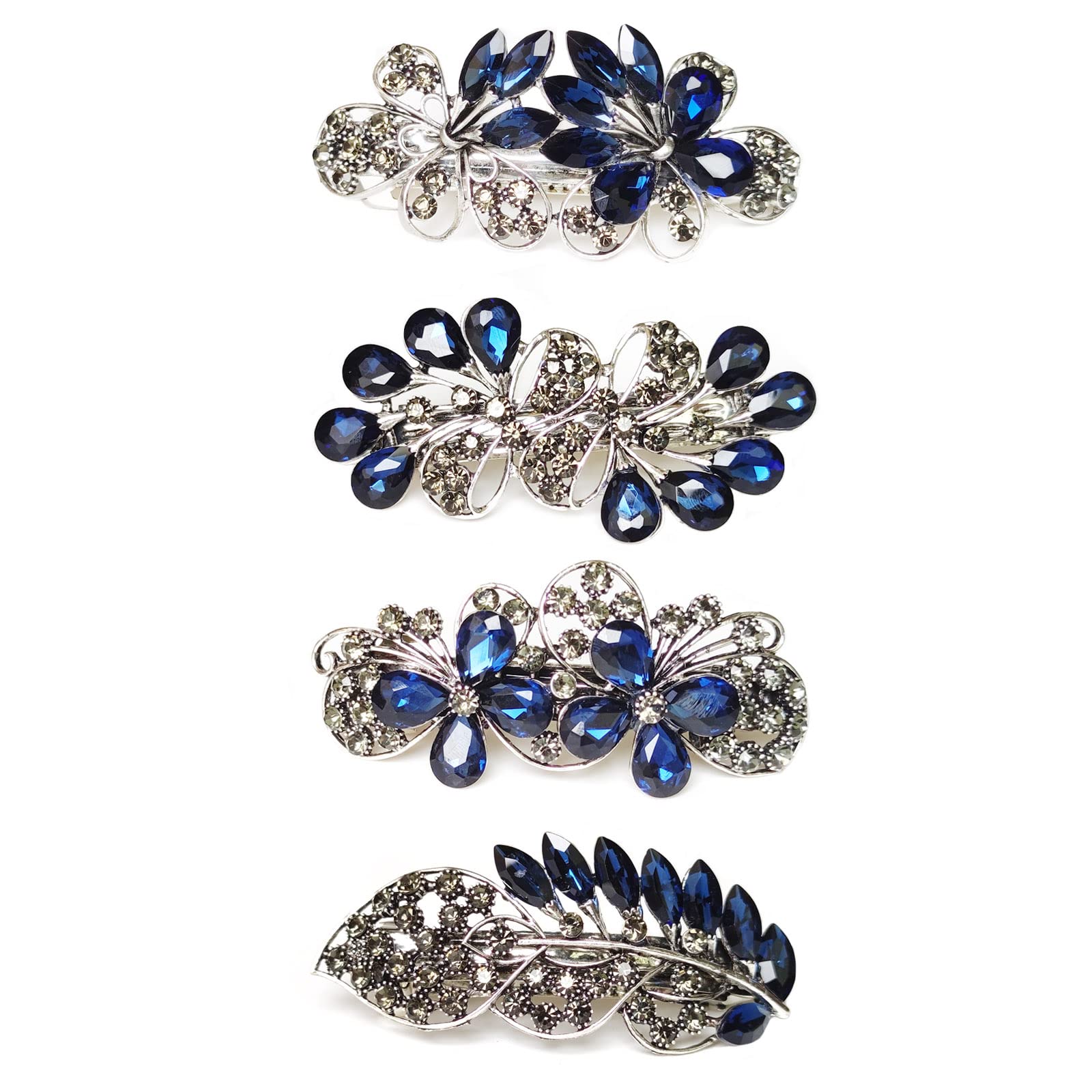 Ventertop 3.5 Inches Large Hair Barrette, 4 Pack Vintage Hair Clips Automatic Hair Clasps for Women, Retro Crystal Rhinestone Barrettes Women Hair Styling Accessories