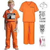 Prisoner Costume for Kids Orange Prison Costume Inmate Criminal Jail Convict Halloween Cosplay Outfits Boys Girls
