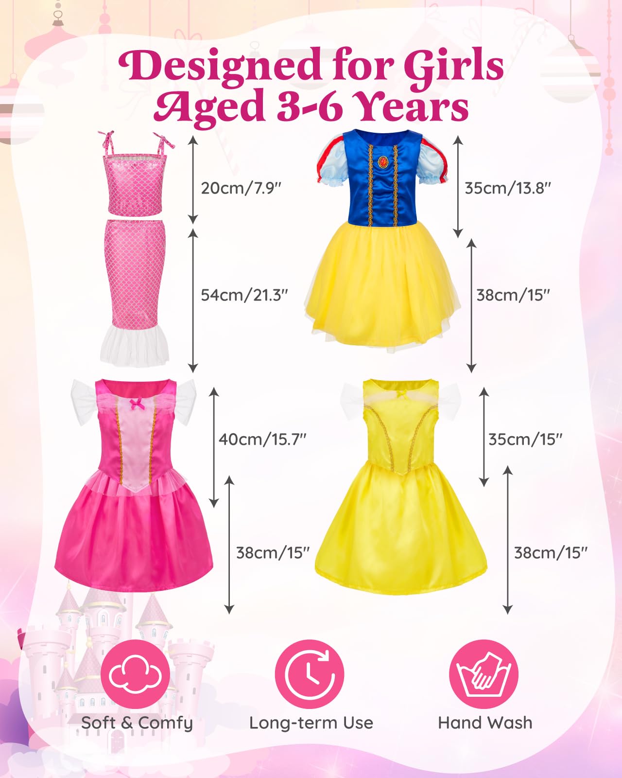 Gleamkid Princess Costumes for Girls,Princess Fancy Dresses for Little Girls Aged 3-6,Princess Dress Outfit for Girls,Role Play Costume Set,Jewelries Accessories for Kids Role Play
