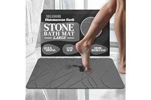 DECOLURE Stone Bath Mat Large, Quick Dry & Non-Slip Diatomaceous Earth Shower Mat for Bathroom, Luxurious & Easy to Clean Diatomite Stone Mat for Bathroom, Kitchen, High Density (Large, Grey)