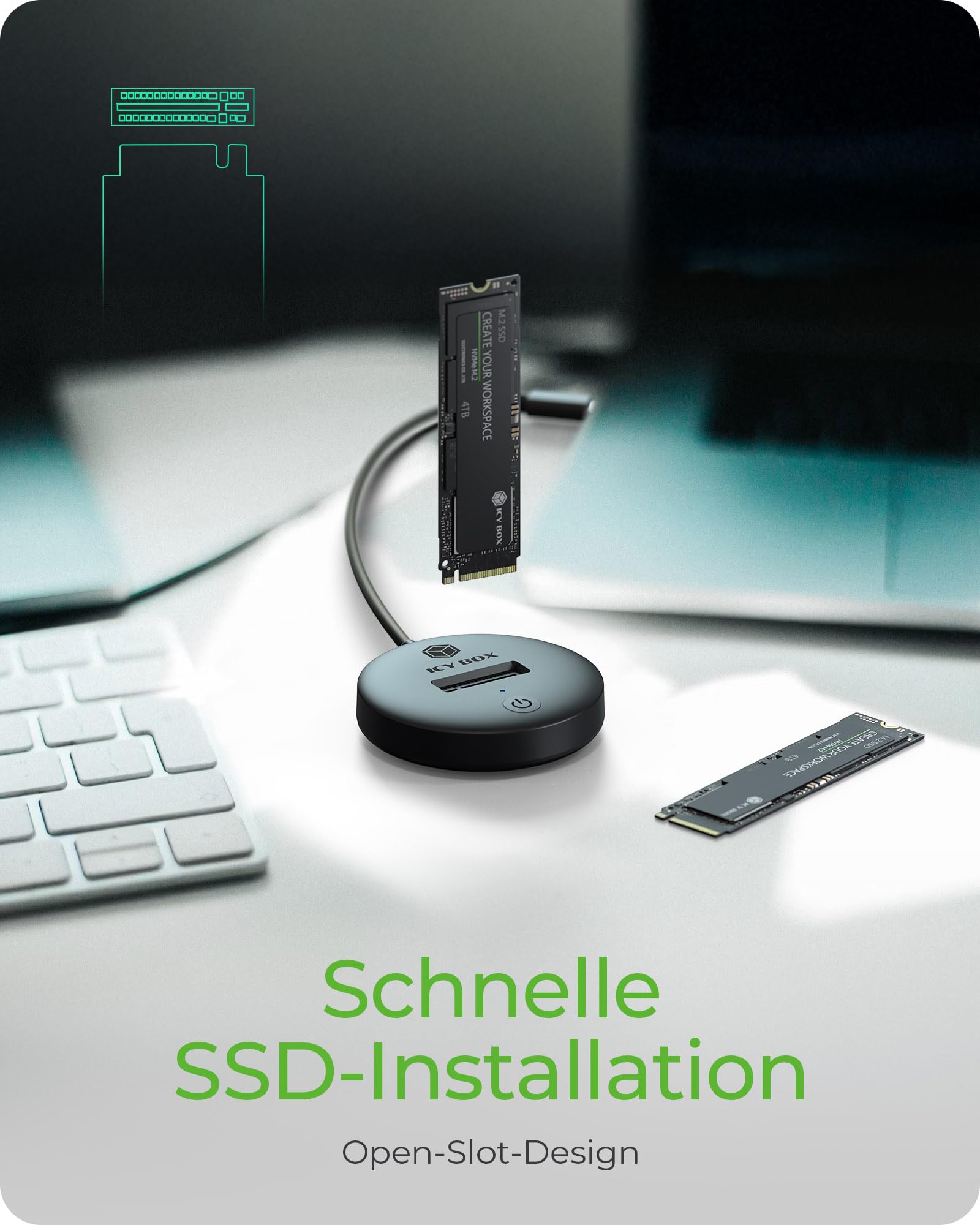 ICY Box DockingStation NVMe & SATA M.2 SSD, USB-C 3.1 Gen 2, 10 Gbit/s, Werkzeuglos, IB-1610MCD-C31 4