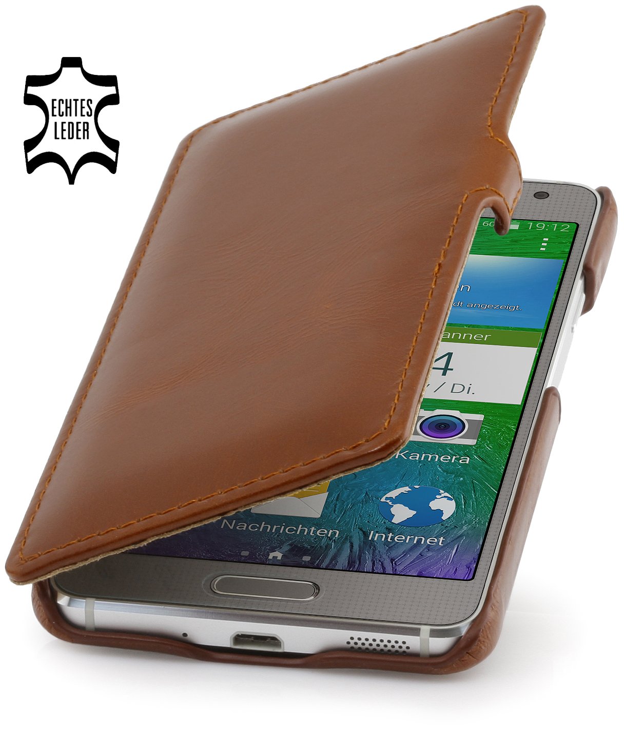 StilGut® Book Type, Leather Case for Samsung Galaxy Alpha, Cognac Brown with Clip — image 1