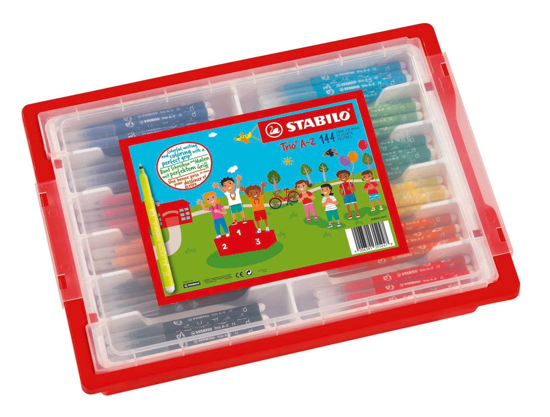 STABILO Trio A-Z - Fibre-Tip Pen with Triangular Grip Zone - Classpack of 144 - with 12 Assorted Colours — image 1