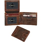 Marc Peter Wallet for Men Slim Bifold RFID Blocking with 2 ID Window up to 14 cards Minimalist Front Pocket Full Grain Leather Wallet and Gift Box Crazy Horse Rustic
