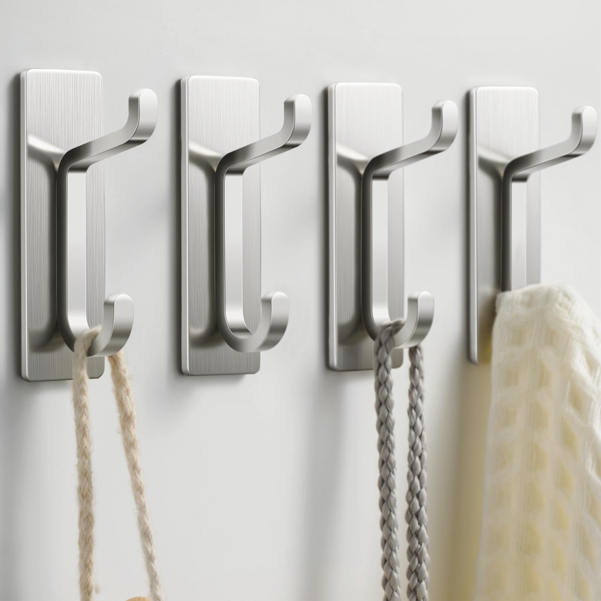 pickpiff 13LB Strong Stick-on Hooks for Coat & Towel, Brushed Nickel 4 Pack