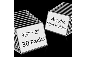 DALETU 30 PCS Small Acrylic Sign Holder 3.5" x 2", Mini Acrylic Food Sign Labels for Party Buffet, Retail Price Display Holder, Clear Plastic Table Counter Top Stand for Place Cards, Name Card, Wedding Signs