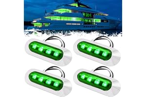 PSEQT 3.8'' Waterproof Boat Marine LED Lights Courtesy Interior Deck Light Navigation Transom Stern Cabin Lighting for Pontoon Fishing Boat Kayak Sailboat Bass Boat Vessel 12V 24V (Green 4Pcs)