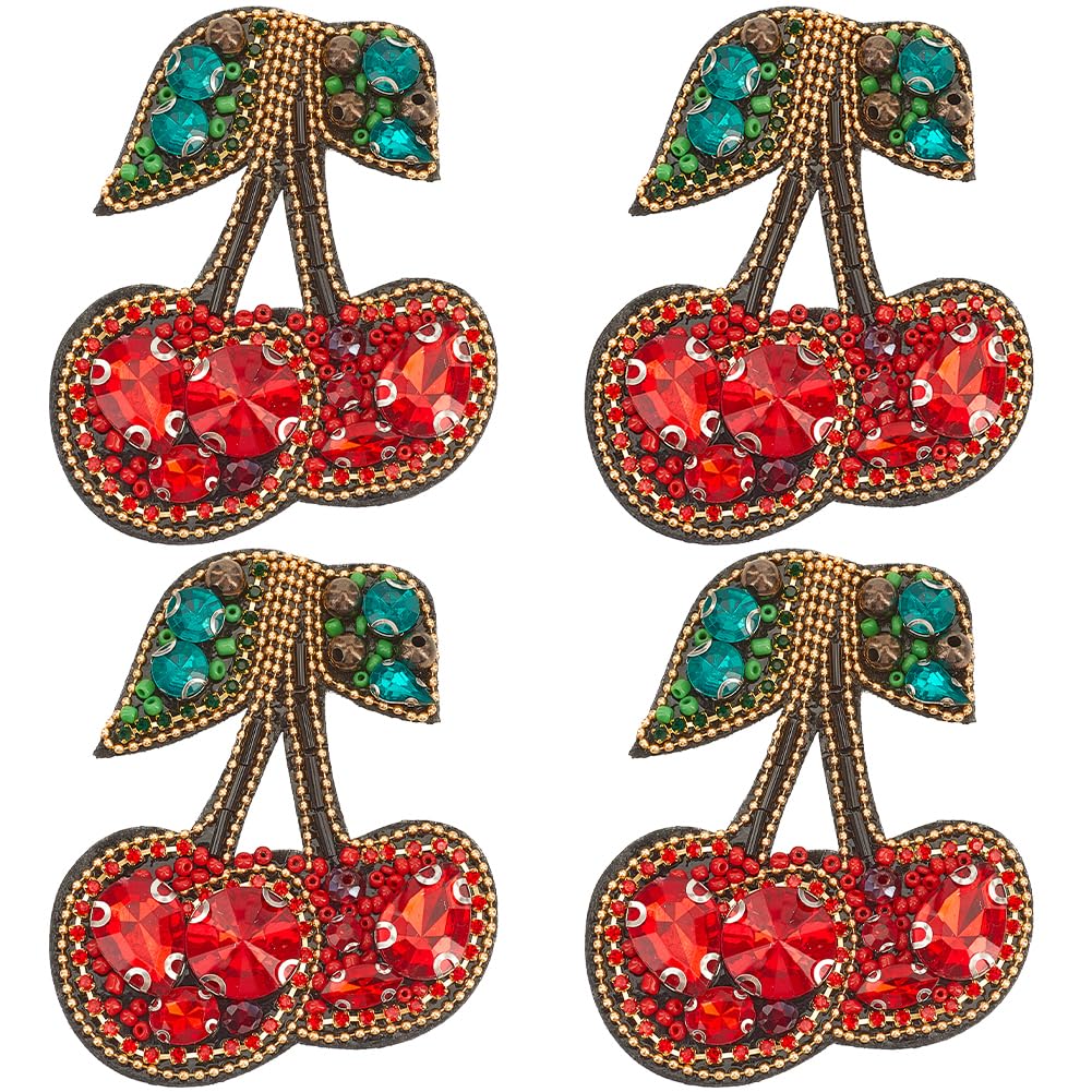 GORGECRAFT 4Pcs Cherry Beaded Patches Fruit Crystal Embroidered Sew on Rhinestone Applique Red and Green Patch Costume Ornament for Shirt DIY Clothing Backpack Jacket Jean Dress Hat Repair Decor
