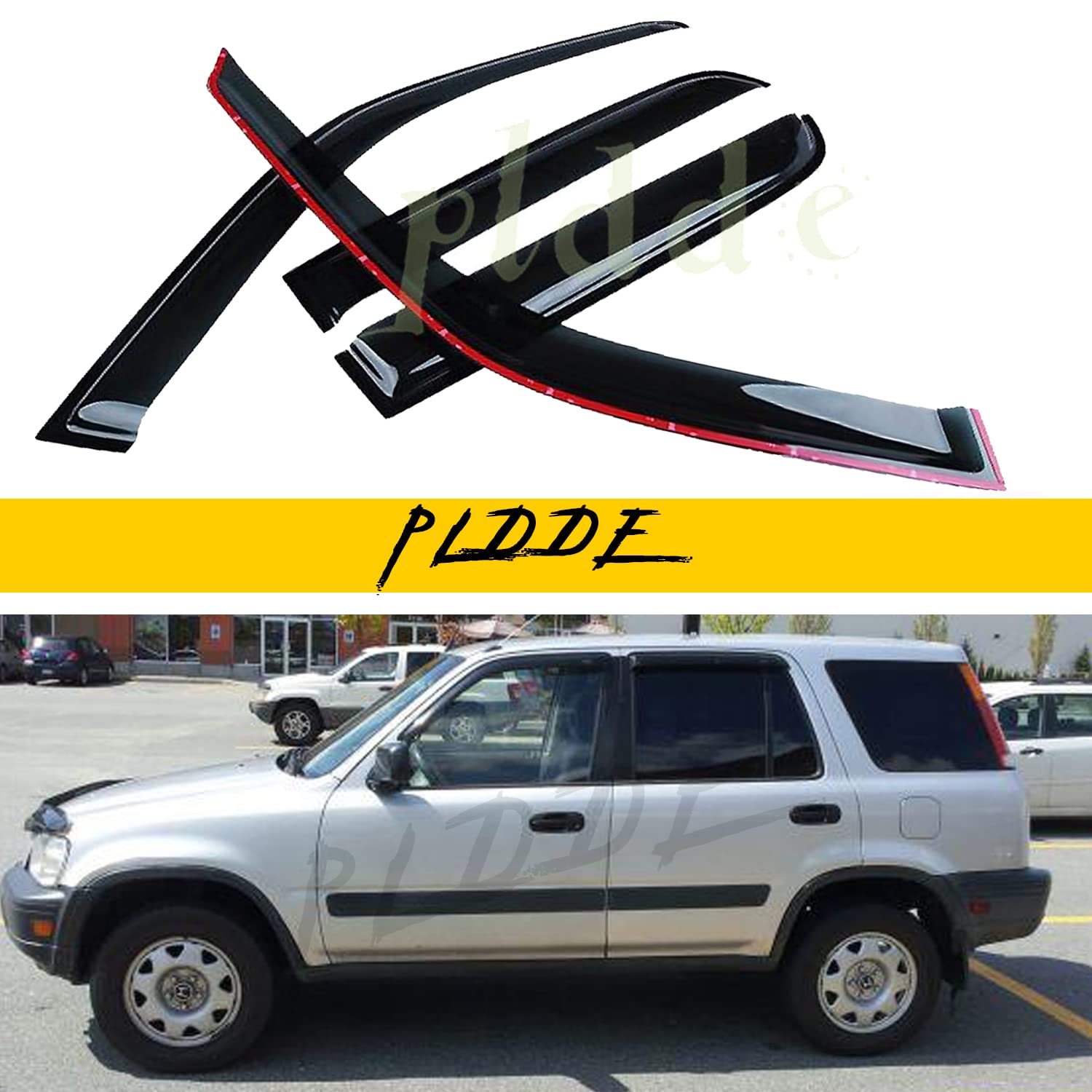 Photo 1 of PLDDE 4pcs Compatible with 1997-2001 CR-V CRV Front+Rear JDM Smoke Sun/Rain Guard Outside Mount Tape-On Window Visors