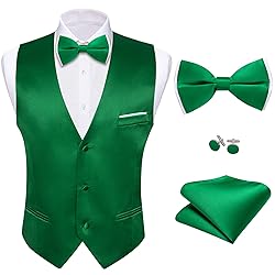 Barry.Wang Mens Emerald Green Suit Vest Bow Tie Set