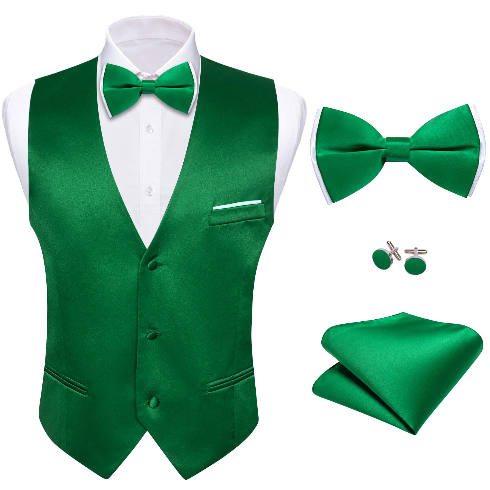 Barry.Wang Mens Emerald Green Suit Vest Bow Tie Set