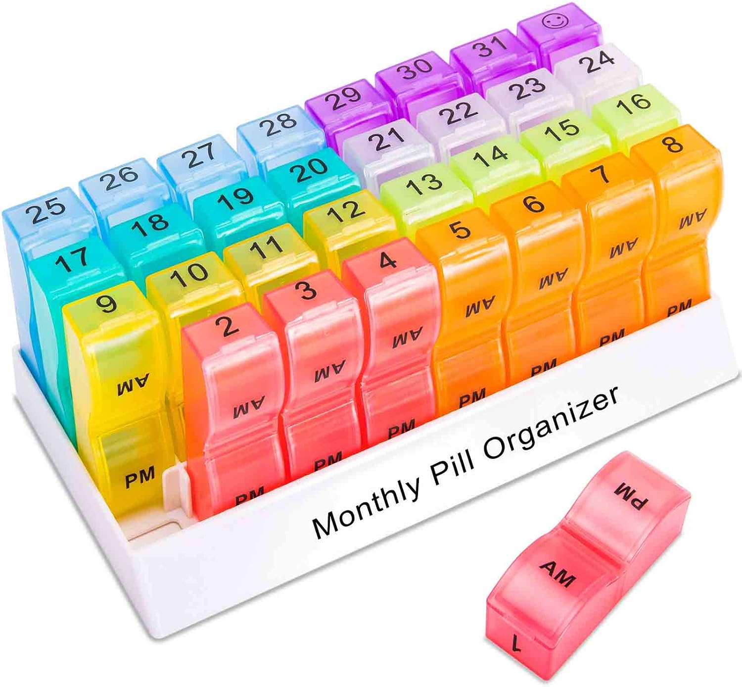 ASprink Monthly Pill Organizer 2 Times a Day, 31 Day Am Pm Pill Box Case, 1 Month 30-Day Medicine Dispenser, Easy-Open/Fill Daily Medications, Vitamins Once a Month (Small Compartment): Health & Personal Care