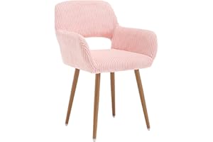 KCC Small Modern Dining Room Arm Chairs 1 Piece, Mid-Century Upholstered Corduroy Fabric Side Seat Club Guest with Metal Tube Legs for Kitchen, Living Room, Pink