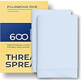 THREAD SPREAD 100% Egyptian Cotton Pillow Cases King - 600 Thread Count Pillowcases King Size Set of 2, Cooling & Breathable Extra Long Staple Sateen Weave Cotton Pillow Covers for Bed - Light Blue