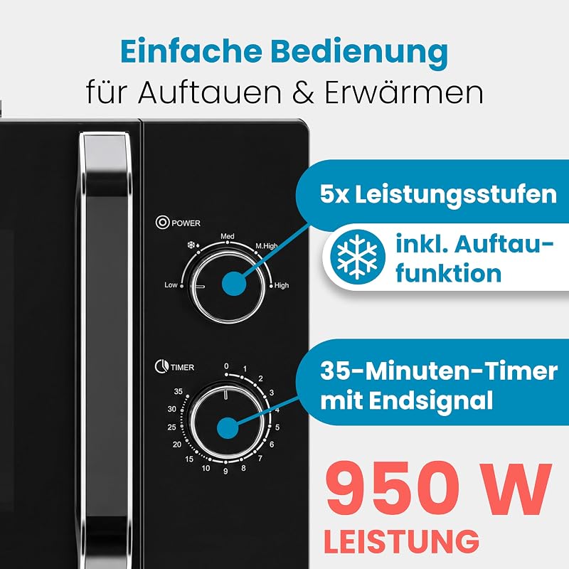 Forno a microonde ProfiCook XXL | 30 litri | 950 Watt | Piatto girevole da 31,5 cm | 5 livelli di potenza | Funzione di scongelamento | Illuminazione della camera di cottura | PC-MW 1354
