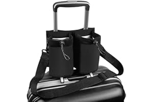 JOINDO Luggage Cup Holder for Travel, Drink Holder Bag with Shoulder Strap, Cup Holder for Suitcase Free Hands,Travel Accessories Gifts for Travelers Flight Attendants(Black)