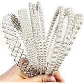 YONOY Pearl Headbands for Women, White Faux Pearl Hair Accessories, Dainty Bling Hairbands, 6 Pack, Perfect for Wedding Events