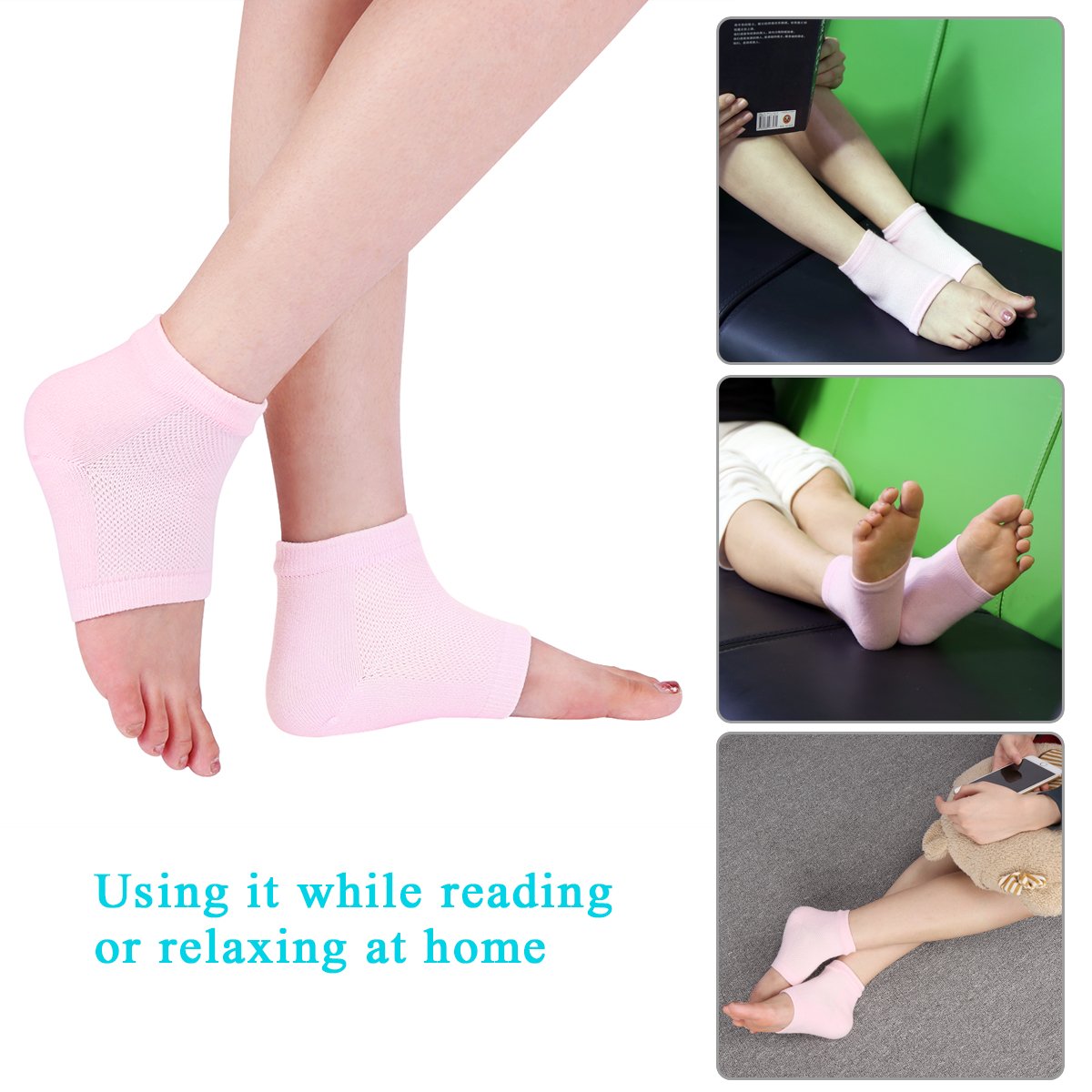 YOTURO 2 Pairs Vented Moisturizing Gel Heel Socks for Dry Hard Cracked Heels Open Toe Comfy Recovery Socks Foot Treament Day Night Care Pink and Green … : Beauty