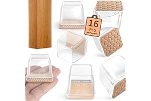 Sgooyir 16PCS Square Chair Leg Floor Protectors, Silicone Chair Leg caps Floor Protectors with Felt, Chair Leg Protectors for Hardwood Floors Furniture Pads L Transparent&Brown