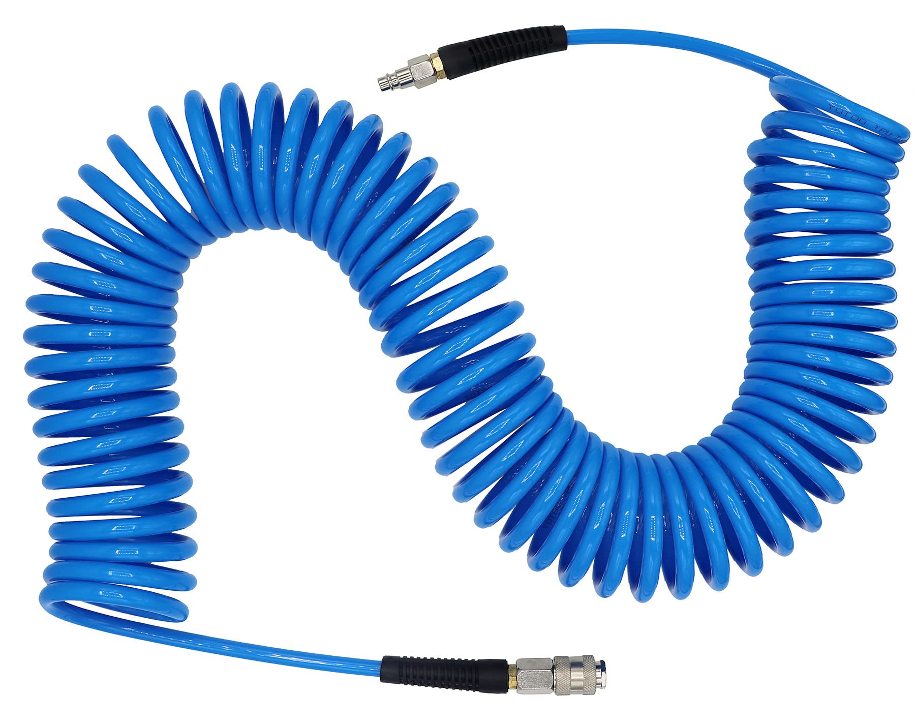 YOTOO Air Compressor Hose Polyurethane Recoil 15m Long 6mm ID x 9.5mm OD with Bend Restrictor, 1/4" Europe Quick Coupler and Plug, Blue