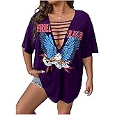 SOLY HUX Women's Plus Size Letter Graphic Tees Cut Out Deep V Neck Half Sleeve T Shirts Tops