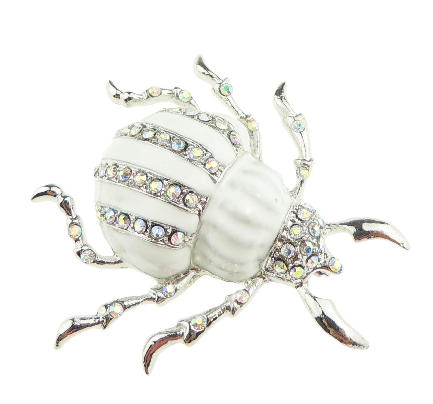 Womens Party Wedding Dress Christmas Birthday Saree Scarf Lapel Diamante Bling Crystal Brooch Badge Breastpin Corsage Pin Enamel Marbled Look Insect Bug Beetle Green (White)