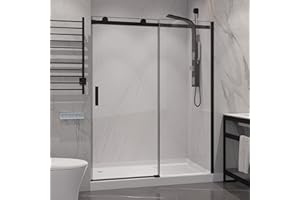ANZZI 76 x 48 inch Frameless Shower Door in Matte Black, Rhodes Water Repellent Glass Shower Door with Seal Strip Parts and Handle, Easy Glide Rollers Sliding Shower Door (SD-FRLS05701MB)