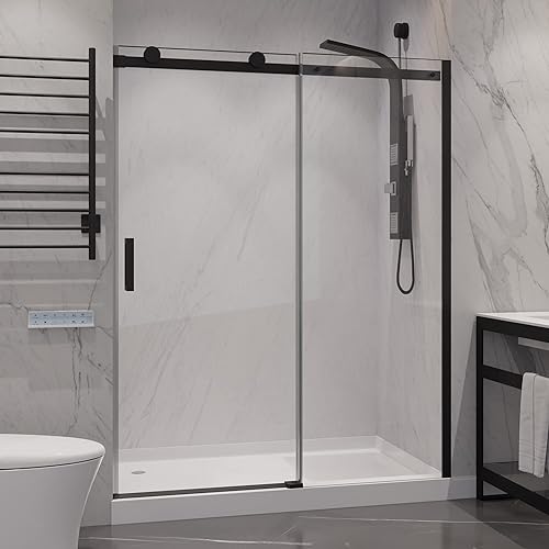 ANZZI 76 x 48 inch Frameless Shower Door in Matte Black, Rhodes