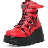 Gothniero Platform Goth Ankle Boots for Womem Black Holographic Combat Chunky Heel Boots with Side Zip Lace Up Wedge Booties US5.5-11